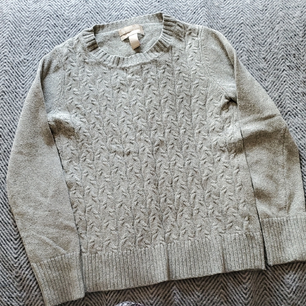 Banana Republic Gray Cable Knit Sweater w/ Silver Threads